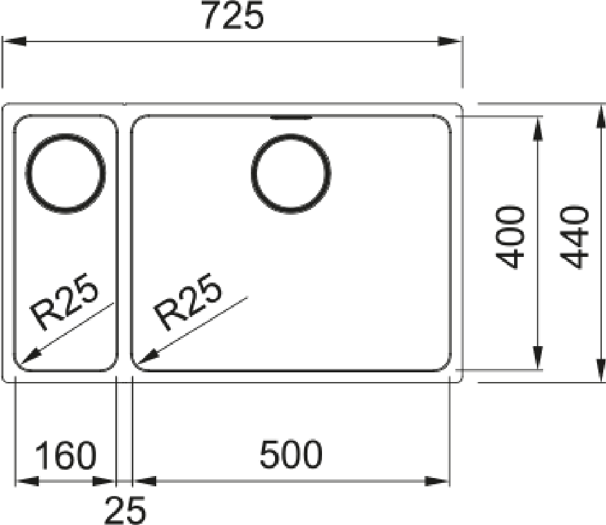 Franke Mythos MYX 160 Undermount 1.5 Bowl Stainless Steel Kitchen Sink LH — dimensions drawing