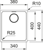 Franke Mythos MYX 110-34 Undermount 1 Bowl Stainless Steel Kitchen Sink — dimensions drawing