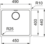 Franke Mythos MYX 110-45 Undermount 1 Bowl Stainless Steel Kitchen Sink — dimensions drawing