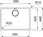 Franke Mythos MYX 110-55 Undermount 1 Bowl Stainless Steel Kitchen Sink — dimensions drawing
