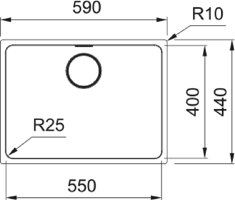 Franke Mythos MYX 110-55 Undermount 1 Bowl Stainless Steel Kitchen Sink — dimensions drawing