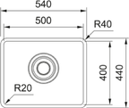 Franke Maris Quiet MQX 110-50 Undermount 1 Bowl Stainless Steel Sink — dimensions drawing
