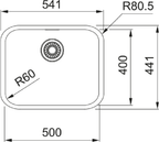 Franke Smart SRX 110-50 Undermount 1 Bowl Stainless Steel Kitchen Sink — dimensions drawing
