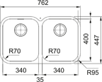 Franke Smart SRX 120 Undermount 2 Bowl Stainless Steel Kitchen Sink 34-34 — dimensions drawing