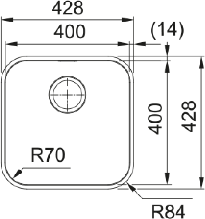 Franke Smart SRX 110-40 Undermount 1 Bowl Stainless Steel Kitchen Sink — dimensions drawing