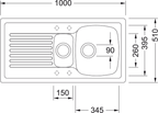 Franke Elba ELK 651 Ceramic 1.5 Bowl White Kitchen Sink 990x500mm Inset — dimensions drawing