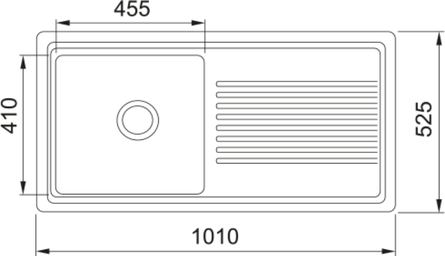 Carron Phoenix Sienna 100 Ceramic 1 Bowl Glacier White Kitchen Sink Inset — dimensions drawing