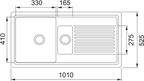 Carron Phoenix Sienna 150 Ceramic 1.5 Bowl Glacier White Kitchen Sink Inset — dimensions drawing