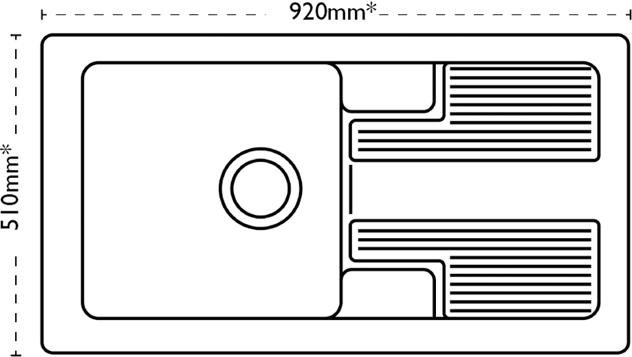 Carron Phoenix Shonelle 105 Ceramic 1 Bowl Glacier White Inset Kitchen Sink — dimensions drawing