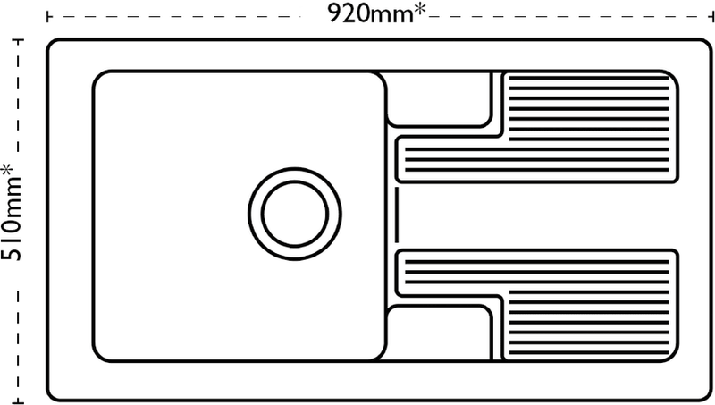 Carron Phoenix Shonelle 105 Ceramic 1 Bowl Glacier White Inset Kitchen Sink — dimensions drawing