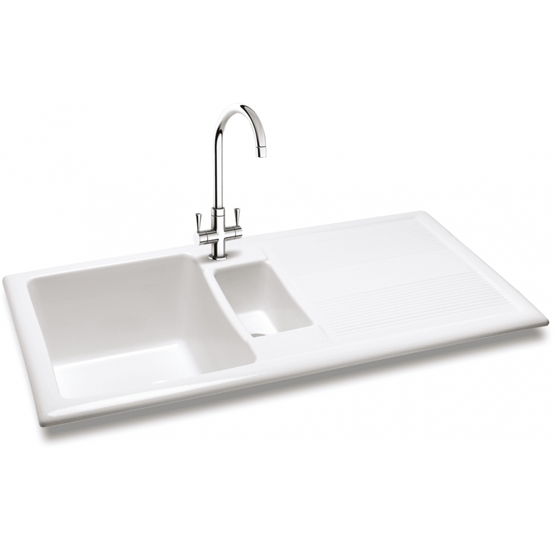 Carron Phoenix Shonelle 150 Ceramic 1.5 Bowl Glacier White Inset Kitchen Sink — dimensions drawing