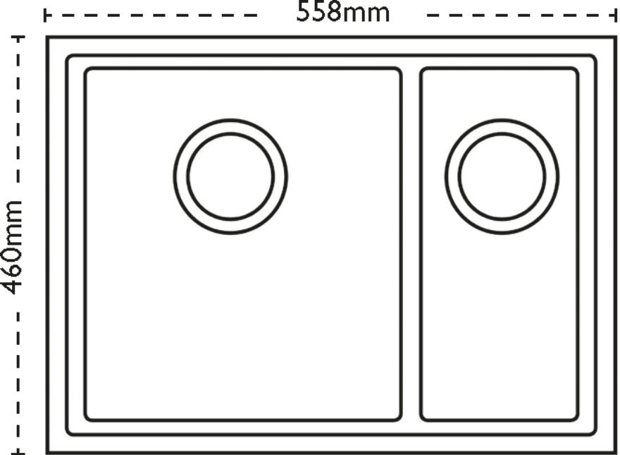 Carron Phoenix Fiji 150 Granite 1.5 Bowl Stone Grey Kitchen Sink Inset — dimensions drawing