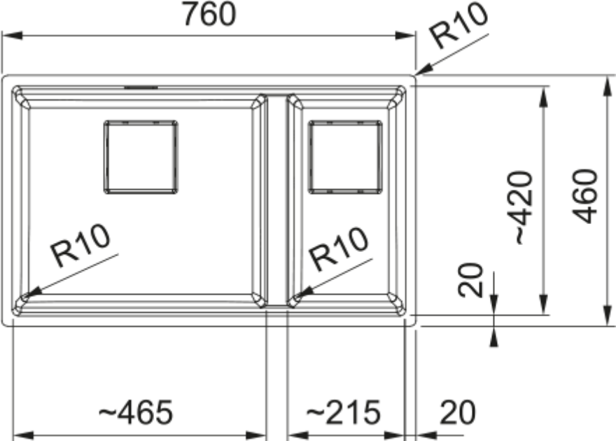 Franke Kubus KNG 120 Granite Undermount 1.5 Bowl Matt Black Kitchen Sink — dimensions drawing