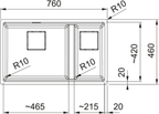 Franke Kubus KNG 120 Granite Undermount 1.5 Bowl Matt Black Kitchen Sink — dimensions drawing