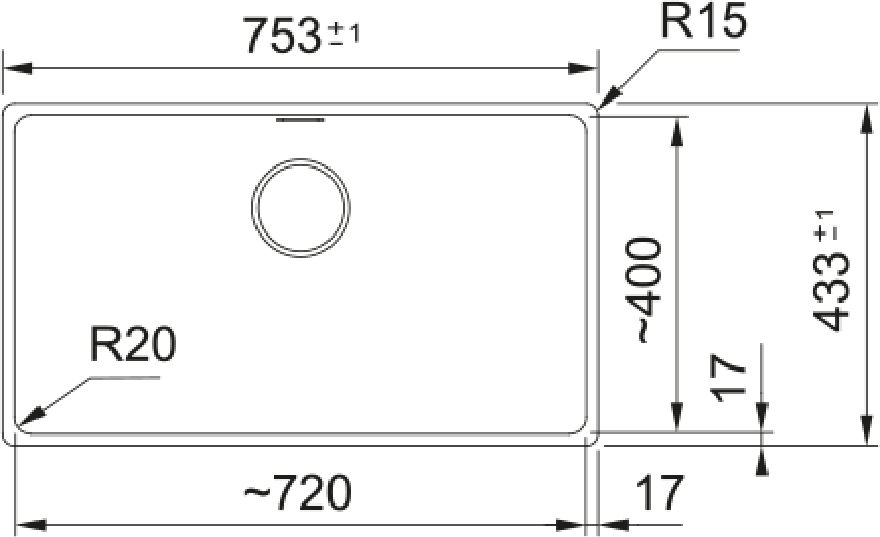 Franke Maris MRG 110-72 Granite Undermount 1 Bowl Stone Grey Kitchen Sink — dimensions drawing
