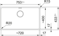 Franke Maris MRG 110-72 Granite Undermount 1 Bowl Matt Black Kitchen Sink — dimensions drawing