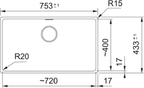 Franke Maris MRG 110-72 Granite Undermount 1 Bowl Matt Black Kitchen Sink — dimensions drawing