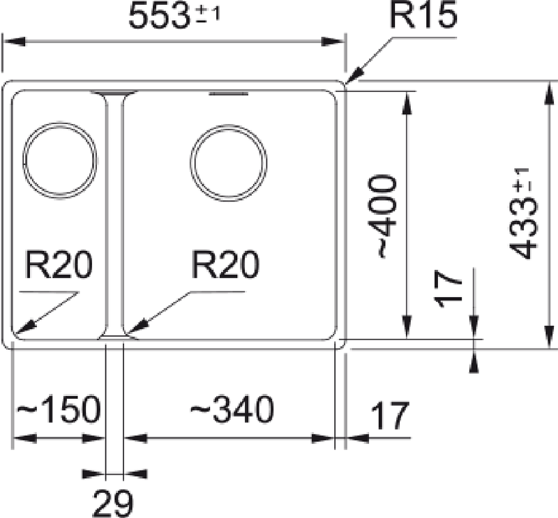 Franke Maris MRG 160 Granite Undermount 1.5 Bowl Coffee Kitchen Sink LHSB — dimensions drawing