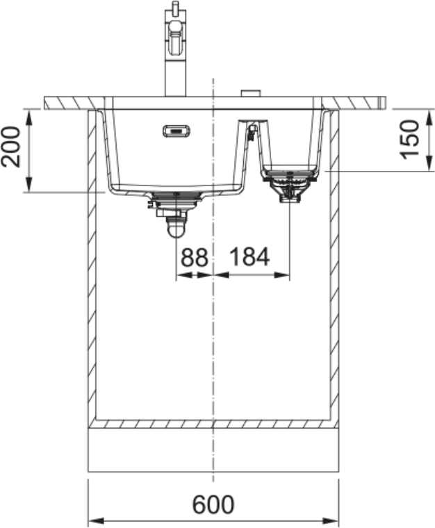Franke Maris MRG 160 Granite Undermount 1.5 Bowl Coffee Kitchen Sink RHSB — dimensions drawing