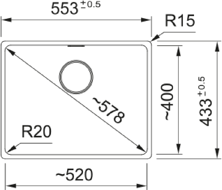 Carron Phoenix Haven 100 Granite 1 Bowl Coffee Kitchen Sink Inset — dimensions drawing