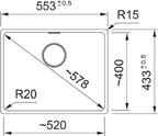 Carron Phoenix Haven 100 Granite 1 Bowl Coffee Kitchen Sink Inset — dimensions drawing