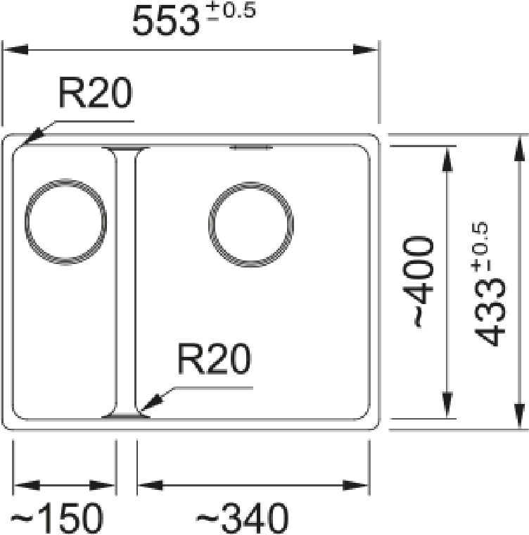 Franke Maris MRG 160 Granite Undermount 1.5 Bowl Slate Grey Sink LHSB — dimensions drawing