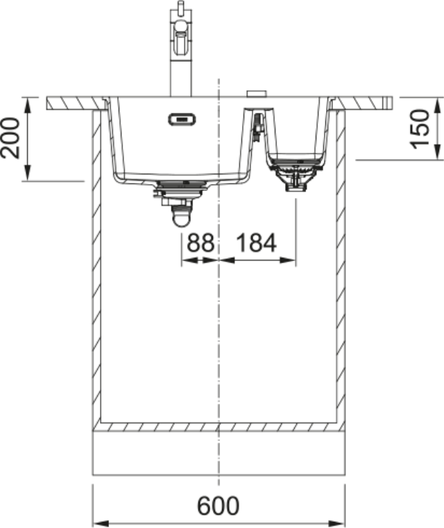Franke Maris MRG 160 Granite Undermount 1.5 Bowl Slate Grey Sink RHSB — dimensions drawing
