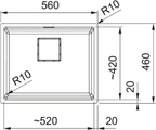 Franke Kubus KNG 110-52 Granite Undermount 1 Bowl Slate Grey Kitchen Sink — dimensions drawing
