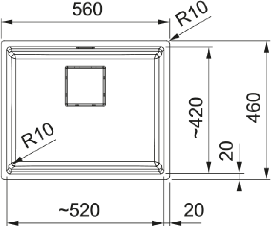 Franke Kubus KNG 110-52 Granite Undermount 1 Bowl Slate Grey Kitchen Sink — dimensions drawing
