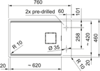 Franke Kubus KNG 110-62 Granite Undermount 1 Bowl Slate Grey Kitchen Sink — dimensions drawing