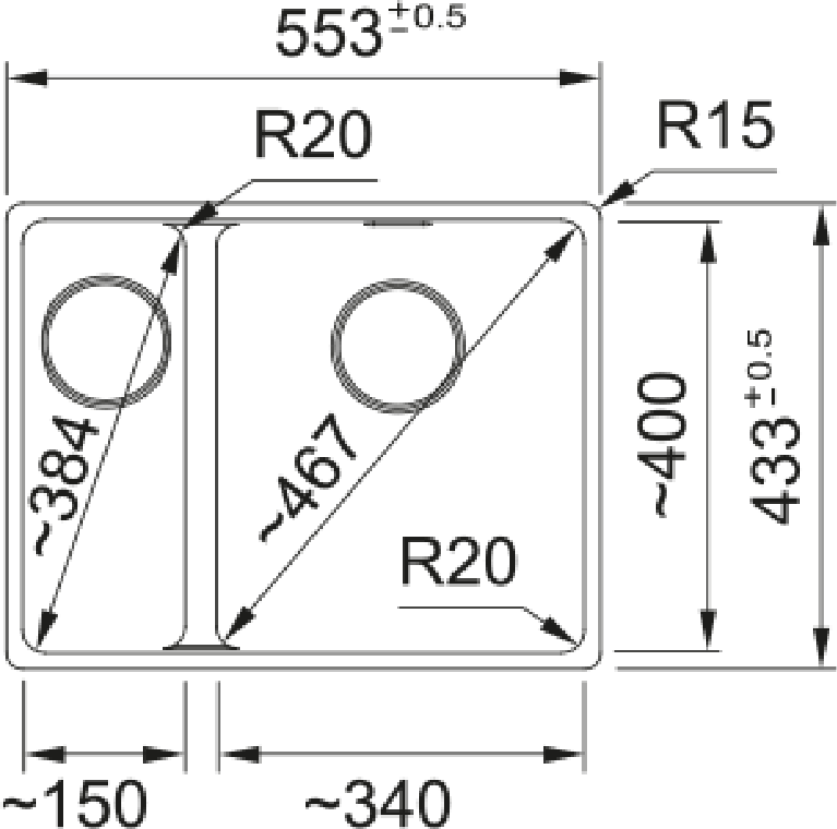 Carron Phoenix Haven 150 Granite 1.5 Bowl Matt Black Kitchen Sink Inset — dimensions drawing