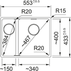 Carron Phoenix Haven 150 Granite 1.5 Bowl Matt Black Kitchen Sink Inset — dimensions drawing
