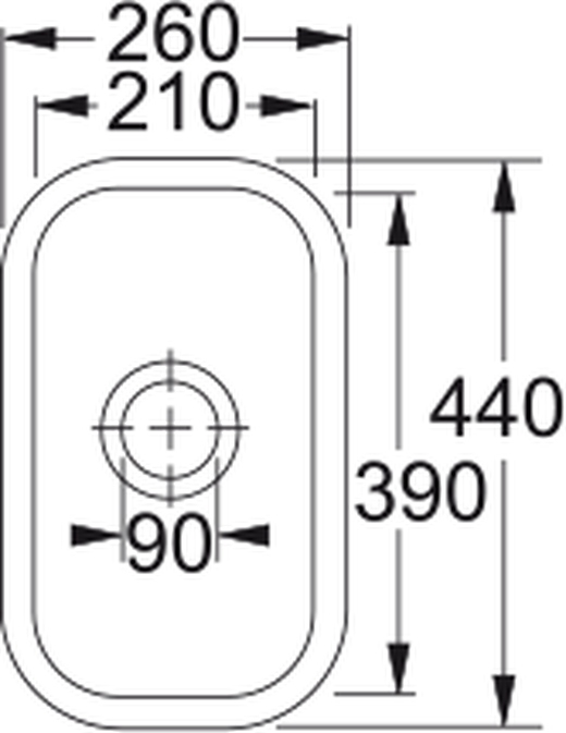Franke VBK 110-21 Ceramic Undermount 1 Bowl White Kitchen Sink — dimensions drawing