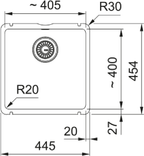 Franke Kubus KXK 110-41 Ceramic Undermount 1 Bowl White Kitchen Sink — dimensions drawing