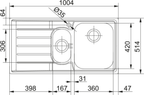 Franke Neptune NEX 251 Inset 1.5 Bowl Stainless Steel Kitchen Sink LH Drainer — dimensions drawing