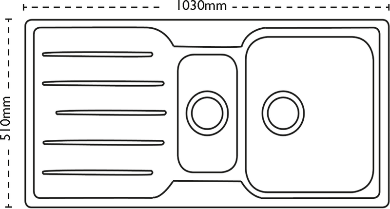 Carron Phoenix Adelphi 150 Inset 1.5 Bowl Polished Stainless Steel Kitchen Sink — dimensions drawing