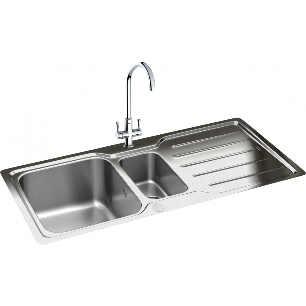 Carron Phoenix Adelphi 150 Inset 1.5 Bowl Polished Stainless Steel Kitchen Sink — dimensions drawing