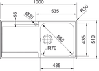 Franke Maris MRX 211 Inset 1 Bowl Stainless Steel Kitchen Sink LH Drainer — dimensions drawing