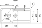Franke Maris MRX 251 Inset 1.5 Bowl Stainless Steel Kitchen Sink RH Drainer — dimensions drawing