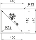 Franke Box BXX 110-40 Undermount 1 Bowl Stainless Steel Kitchen Sink — dimensions drawing