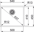Franke Box BXX 110-50 Undermount 1 Bowl Stainless Steel Kitchen Sink — dimensions drawing