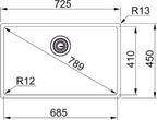 Franke Box BXX 110-68 Undermount 1 Bowl Stainless Steel Kitchen Sink — dimensions drawing
