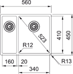 Franke Box BXX 160 Undermount 1.5 Bowl Stainless Steel Kitchen Sink LH — dimensions drawing