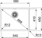 Franke Box BXX 210/110-54 Undermount 1 Bowl Stainless Steel Kitchen Sink — dimensions drawing