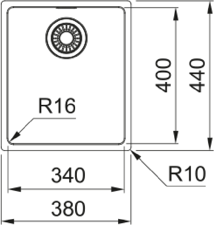 Franke Maris MRX 210-34 Undermount 1 Bowl Stainless Steel Kitchen Sink — dimensions drawing