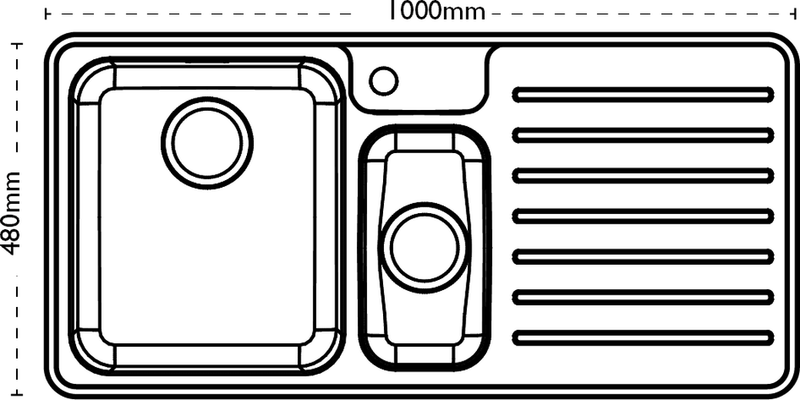 Carron Phoenix Atoll 150 Inset 1.5 Bowl Stainless Steel Kitchen Sink LH — dimensions drawing