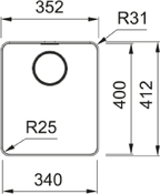 Franke Mythos MYX 210-34 Undermount 1 Bowl Stainless Steel Kitchen Sink — dimensions drawing