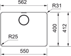 Franke Mythos MYX 210-55 Undermount 1 Bowl Stainless Steel Kitchen Sink — dimensions drawing
