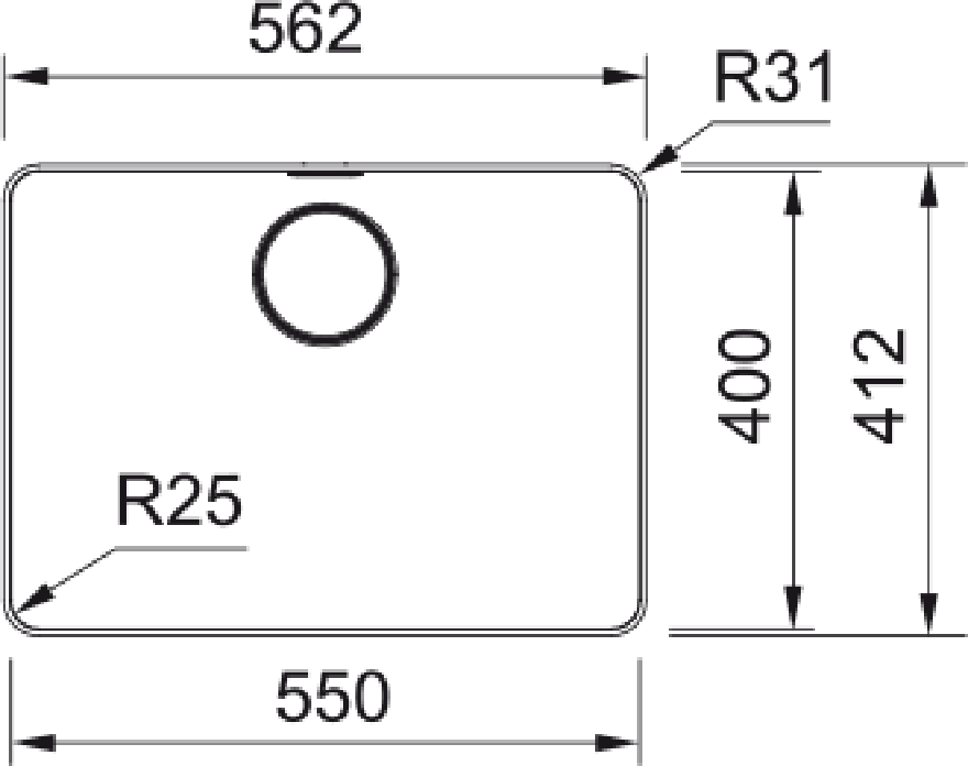 Franke Mythos MYX 210-55 Undermount 1 Bowl Stainless Steel Kitchen Sink — dimensions drawing