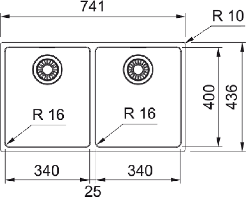 Franke Maris MRX 220 Undermount 2 Bowl Stainless Steel Kitchen Sink — dimensions drawing